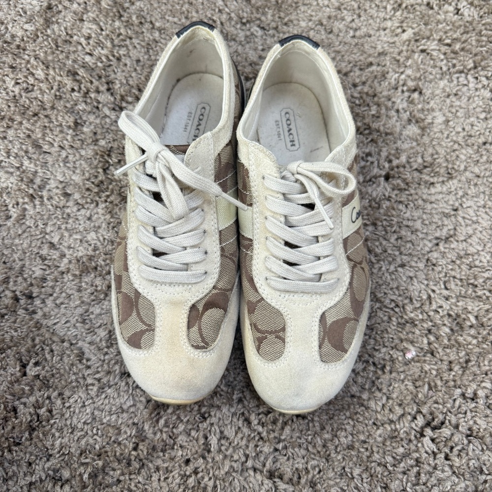 Coach Beige and Brown Signature Canvas Sneakers